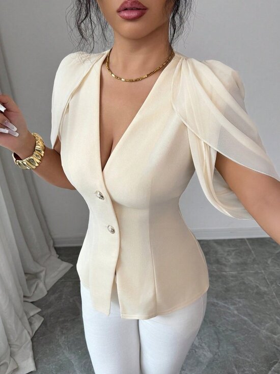 Jackets & Blazers - Apricot Elegant Women's Tailored Blazer With V-Neck